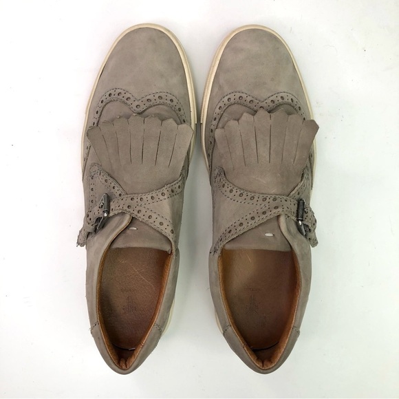 Frye Gemma Keltie sneakers grey nubuck suede fringe buckle wingtip size 9 - Picture 7 of 10